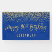 Modern Blue Faux Gold Glitter 80th Birthday Spandoek (Horizontaal)
