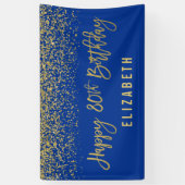 Modern Blue Faux Gold Glitter 80th Birthday Spandoek (Verticaal)