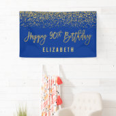 Modern Blue Faux Gold Glitter 90th Birthday Spandoek (Insitu)