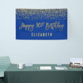 Modern Blue Faux Gold Glitter 90th Birthday Spandoek (Beurs)