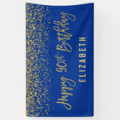 Modern Blue Faux Gold Glitter 90th Birthday Spandoek (Verticaal)