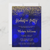 Modern Blue Faux Gold Glitter Graduation Party Kaart (Voorkant)