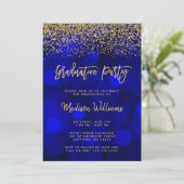 Modern Blue Faux Gold Glitter Graduation Party Kaart (Staand voorkant)