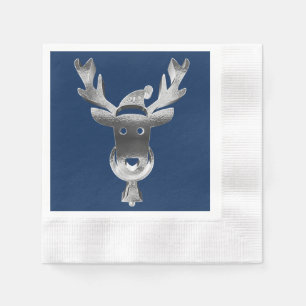 Modern Blue Faux Silver Gray Reindekerst Servet