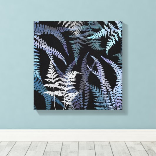 Modern Blue Fern Elegant Botanical Abstract Canvas Afdruk (Insitu (Houten vloer))