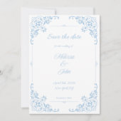 Modern Blue Filigree French Country Save the Date Kaart (Voorkant)