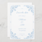 Modern Blue Filigree French Country Save the Date Kaart (Voorkant / Achterkant)