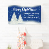 Modern Blue Fir Tree Kerstmis  Spandoek (Insitu)