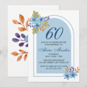 Modern Blue Flora Waterverf elke leeftijd Verjaard Kaart (Voorkant / Achterkant)