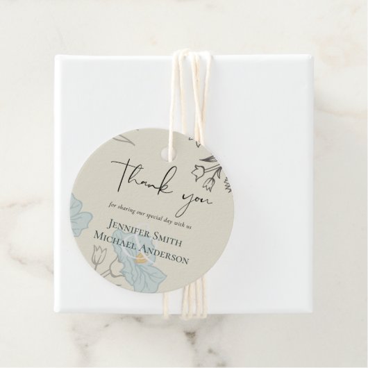 Modern Blue Floral Abstract bruiloft Bedankjes Labels (In situ)