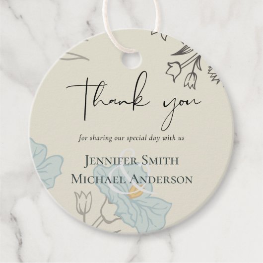 Modern Blue Floral Abstract bruiloft Bedankjes Labels (Voorkant)