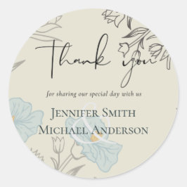 Modern Blue Floral Abstract bruiloft Ronde Sticker