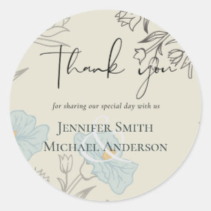 Modern Blue Floral Abstract bruiloft Ronde Sticker