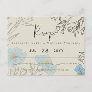 Modern Blue Floral Abstract Wedding RSVP Briefkaart