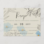 Modern Blue Floral Abstract Wedding RSVP Briefkaart (Voorkant)