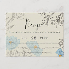 Modern Blue Floral Abstract Wedding RSVP Briefkaart