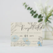 Modern Blue Floral Abstract Wedding RSVP Briefkaart (Staand voorkant)