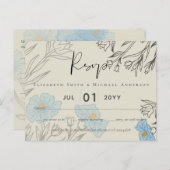 Modern Blue Floral Abstract Wedding RSVP Briefkaart (Voorkant / Achterkant)