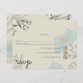 Modern Blue Floral Abstract Wedding RSVP Uitnodiging Briefkaart (Voorkant / Achterkant)