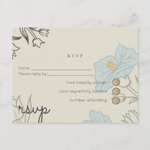 Modern Blue Floral Abstract Wedding RSVP Uitnodiging Briefkaart
