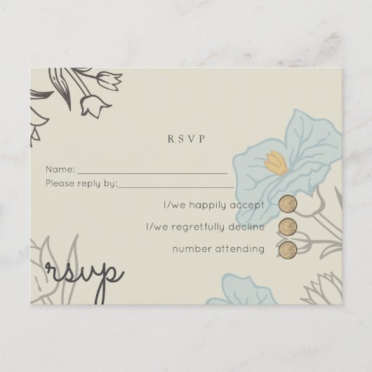 Modern Blue Floral Abstract Wedding RSVP Uitnodiging Briefkaart (Voorkant)