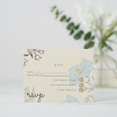 Modern Blue Floral Abstract Wedding RSVP Uitnodiging Briefkaart (Staand voorkant)