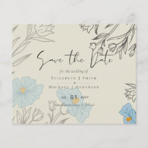 Modern Blue Floral Abstract Wedding SAve the Date