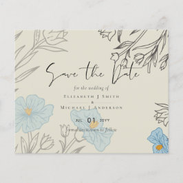 Modern Blue Floral Abstract Wedding SAve the Date