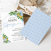 Modern Blue Floral Arch Lemon Vrijgezellenfeest Kaart