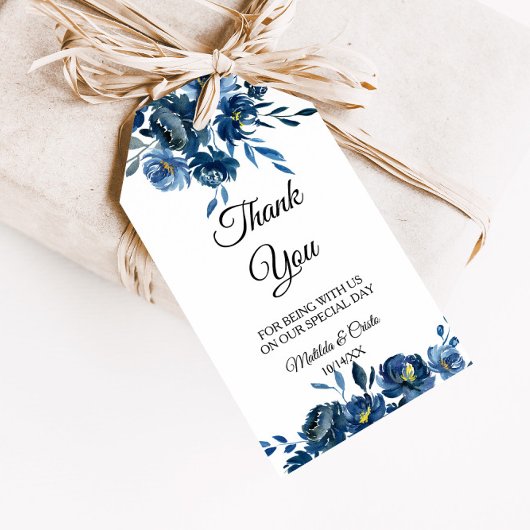 Modern Blue Floral bedankt Cadeaulabel