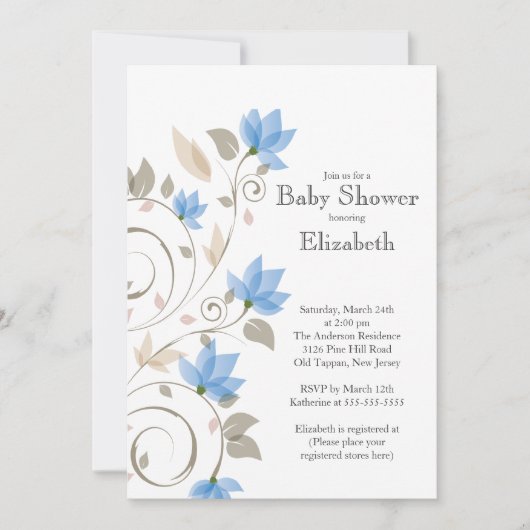 Modern Blue Floral Boy Baby shower Kaart (Voorkant)