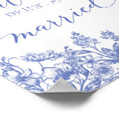 Modern Blue Floral Eat, drink en getrouwd zijn Sig Poster (Hoek)