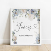 Modern Blue Floral Favors Baby shower Poster