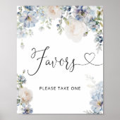 Modern Blue Floral Favors Baby shower Poster (Voorkant)