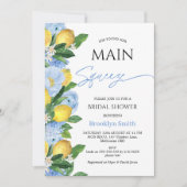 Modern Blue Floral Lemon thema Vrijgezellenfeest Kaart (Voorkant)