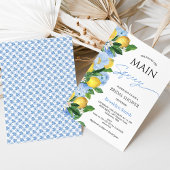 Modern Blue Floral Lemon thema Vrijgezellenfeest Kaart