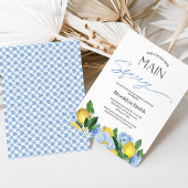 Modern Blue Floral Lemon Vrijgezellenfeest Kaart