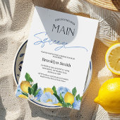 Modern Blue Floral Lemon Vrijgezellenfeest Kaart