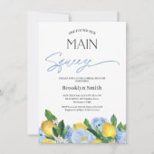 Modern Blue Floral Lemon Vrijgezellenfeest Kaart (Voorkant)