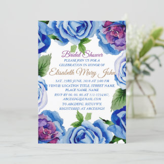 Modern Blue Floral Lijst Bridal Shower Kaart