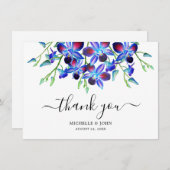 Modern Blue Floral Orchids Waterverf Name Wedding Bedankkaart (Voorkant / Achterkant)