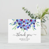 Modern Blue Floral Orchids Waterverf Name Wedding Bedankkaart (Staand voorkant)