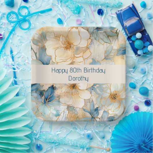 Modern Blue Floral Papieren Bordje (Feest)