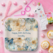 Modern Blue Floral Papieren Bordje (Feest)