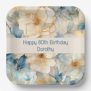Modern Blue Floral Papieren Bordje