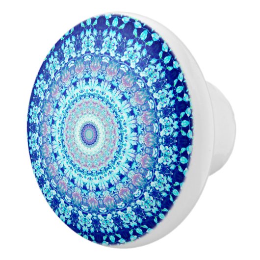 Modern Blue Floral Pattern Crystal Keramische Knop (Rechts)