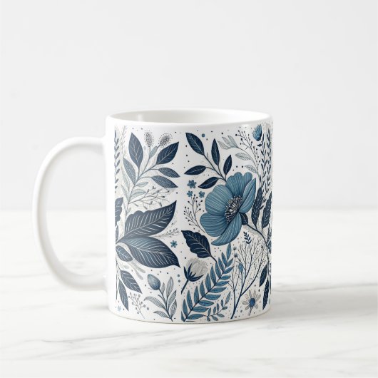 Modern Blue Floral Pattern Mug Koffiemok (Links)