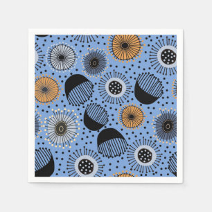 Modern Blue Floral Pattern Paper Napkin Servet