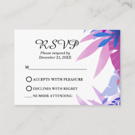 Modern Blue Floral Pink Waterverf RSVP Tropisch Informatiekaartje
