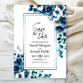 Modern Blue Floral Save the Date Kaart